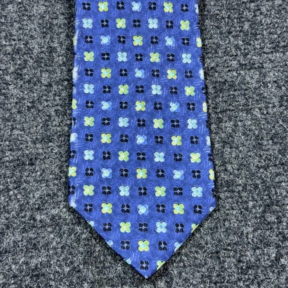 Ermenegildo Zegna Silk Tie Blue Green Geometric Floral